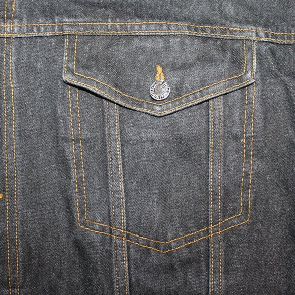 HUNCHO USA XL Black Denim Hip Hop Streetwear Prison Yard Embroidered Jean Jacket - Picture 9 of 12